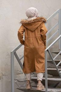 Modalamelif Yanı Çıtçıtlı Kapşonlu Mont Taba