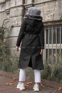 Modalamelif Yanı Çıtçıtlı Kapşonlu Mont Siyah