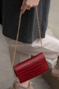 Modalamelif Zincir Askılı  Desen Çanta Bordo