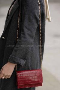 Modalamelif Zincir Askılı  Desen Çanta Bordo