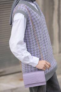 Modalamelif Zincir Askılı  Desen Çanta Lila