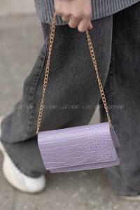 Modalamelif Zincir Askılı  Desen Çanta Lila