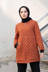 Modalamelif Önü Fermuarlı Jakarlı Hırka Taba