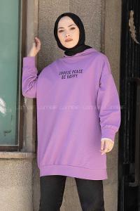 Modalamelif Kapşonlu Be Happy Baskılı Sweat Lila