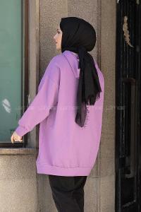 Modalamelif Kapşonlu Be Happy Baskılı Sweat Lila