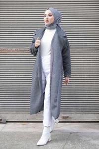 Modalamelif Tek Düğmeli Düşük Kol Kaşe Kaban Gri