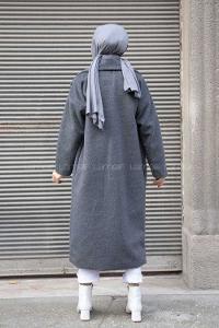 Modalamelif Tek Düğmeli Düşük Kol Kaşe Kaban Gri