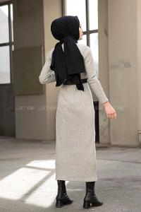 Modalamelif Gri Fitilli Triko Elbise