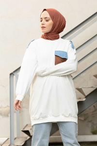 Modalamelif Kot Cepli Apoletli Sweatshirt Ekru