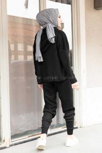 Modalamelif Kapşonlu Triko Takım Siyah