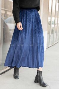 Modalamelif Pileli Kadife Etek Lacivert