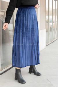 Modalamelif Pileli Kadife Etek Lacivert