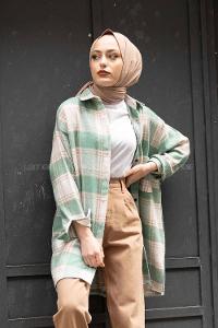 Modalamelif Tek Cepli Ekose Oduncu Gömle Mint Vizonrengi