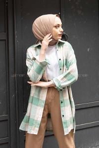 Modalamelif Tek Cepli Ekose Oduncu Gömle Mint Vizonrengi