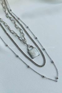 Lamelif 3 lü Gümüş Kilit Detay Zincir Kolye