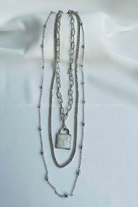 Lamelif 3 lü Gümüş Kilit Detay Zincir Kolye