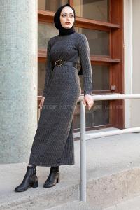 Modalamelif Füme Fitilli Triko Elbise