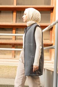 Modalamelif Kapitone Baskı Cepli Yelek Gri