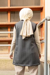 Modalamelif Kapitone Baskı Cepli Yelek Gri