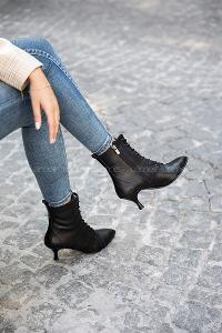 Modalamelif Pino Ökçe Bağcıklı Deri Bot Siyah