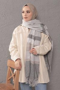 Modalamelif Desenli Gri Vizonrengi Atkı