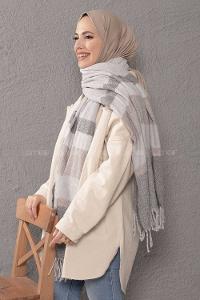 Modalamelif Desenli Gri Vizonrengi Atkı