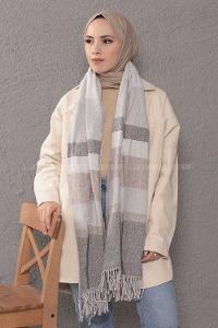 Modalamelif Desenli Gri Vizonrengi Atkı