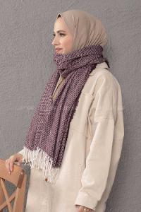 Modalamelif Desenli Mürdüm Atkı