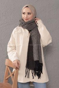 Modalamelif Desenli Siyah Atkı