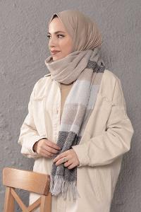 Modalamelif Desenli Vizonrengi Siyah Atkı