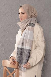 Modalamelif Desenli Vizonrengi Siyah Atkı