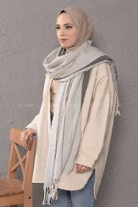 Modalamelif Ekose Çizgili Gri Siyah Atkı