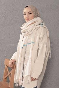 Modalamelif Ekose Desenli Taş Turkuaz Atkı