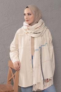 Modalamelif Ekose Desenli Taş Turkuaz Atkı