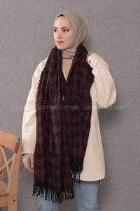 Modalamelif Kazayağı Desen Bordo Siyah Atkı