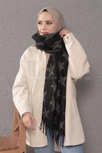 Modalamelif Yıldız Desenli Gri Siyah Atkı