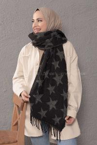 Modalamelif Yıldız Desenli Gri Siyah Atkı