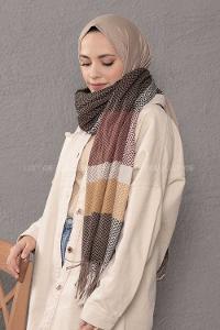 Modalamelif Zigzag Desenli Vizonrengi Hardal Atkı