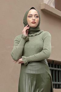 Modalamelif Boğazlı Fırfırlı Triko Kazak Çağla Yeşili