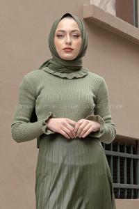 Modalamelif Boğazlı Fırfırlı Triko Kazak Çağla Yeşili