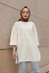 Modalamelif Düz Renk Fakir Kol Sweatshirt Beyaz