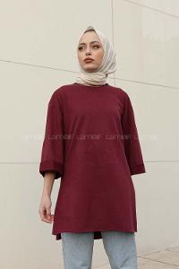 Modalamelif Düz Renk Fakir Kol Sweatshirt Bordo