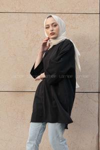 Modalamelif Düz Renk Fakir Kol Sweatshirt Siyah