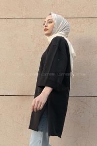 Modalamelif Düz Renk Fakir Kol Sweatshirt Siyah