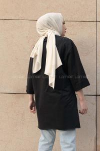 Modalamelif Düz Renk Fakir Kol Sweatshirt Siyah