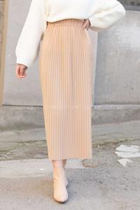 Modalamelif Bel Lastikli Piliseli Mira Etek Bej