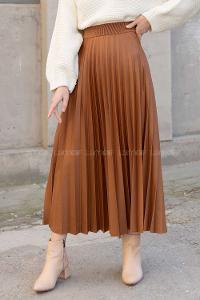 Modalamelif Beli Lastikli Deri Görünümlü Laklı Etek Taba