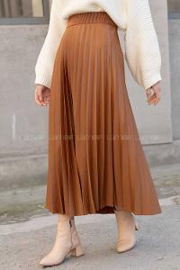 Modalamelif Beli Lastikli Deri Görünümlü Laklı Etek Taba