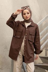 Bitter Brown Shirt Collar Long Arm Cotton Unprinted Shirt