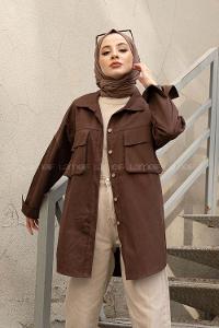 Bitter Brown Shirt Collar Long Arm Cotton Unprinted Shirt